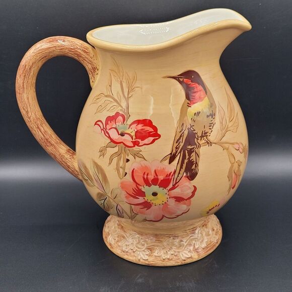 Burton & Burton Lowden Fields Ceramic Pitcher With Birds And Flowers - Picture 3 of 10